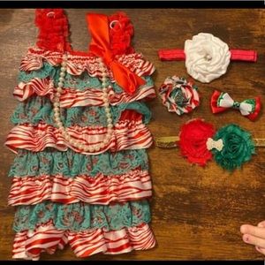 Baby Girl Christmas Lace Romper & Bow Set